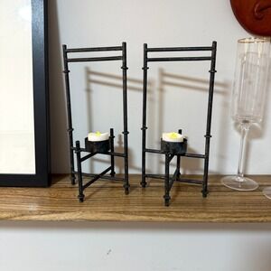Vintage Iron Candle Holders, Pair, Modern Organic Rustic Primitive Decor